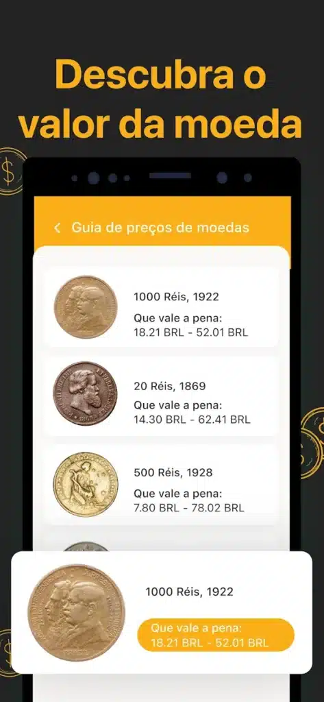 Avalie moedas raras em 60s